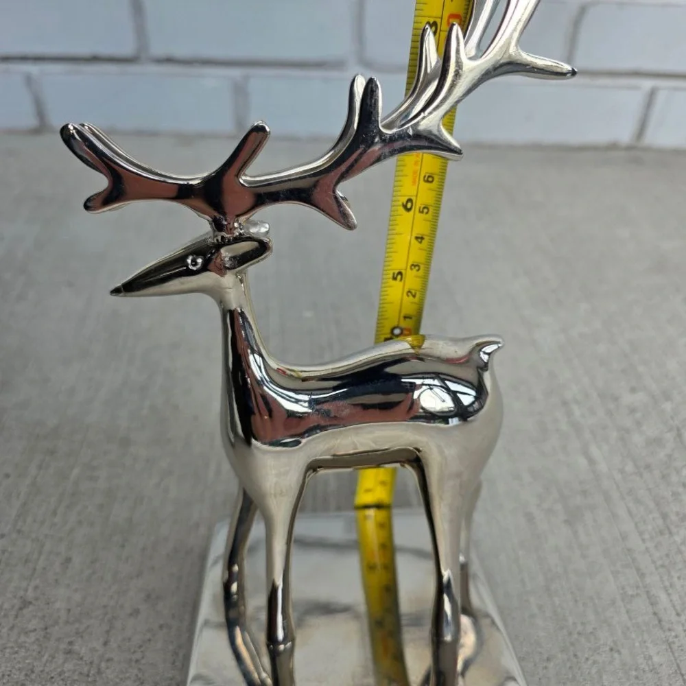 Crate & Barrel Silver Reindeer Stocking Holder / Hook 9” Modern Holiday Decor